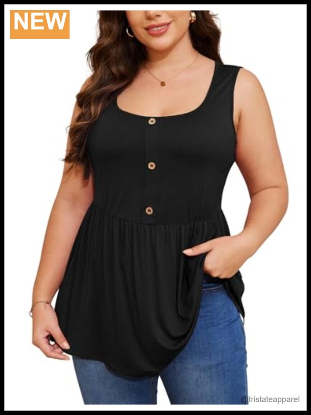 Plus Size Peplum Tank Top Sleeveless Square Neck Empire Waist